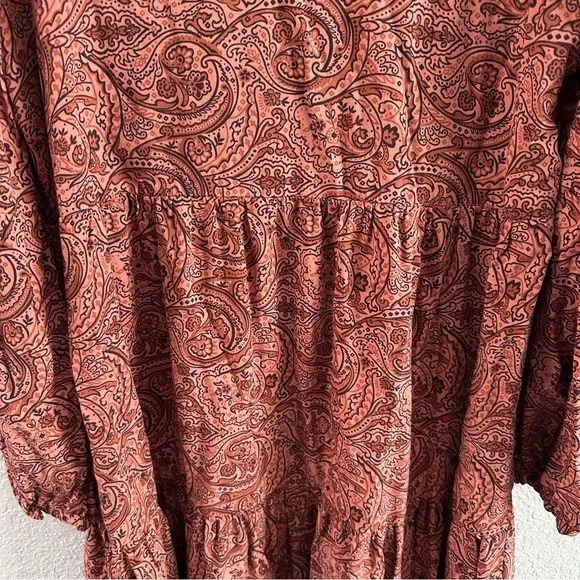 Lucky Brand Paisley Boho Babydoll Dress Small Long Sleeve Tiered - Picture 8 of 11